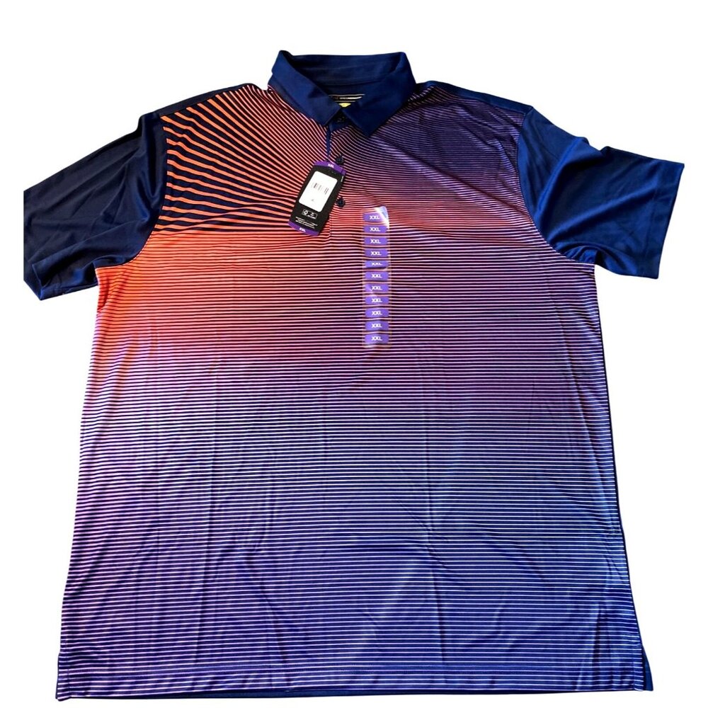 Greg Norman Mens XXL Play Dry Polo Shirt Dubarry Striped Moisture Wicking UPF 30